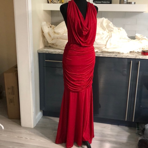Scarlet draped open back gown - Picture 5 of 8